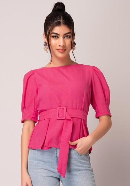 Pink Peplum Top With Belt for Women