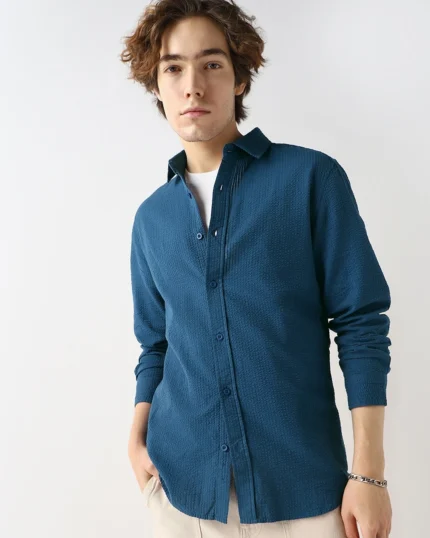 Navy Blue Textured Shirt